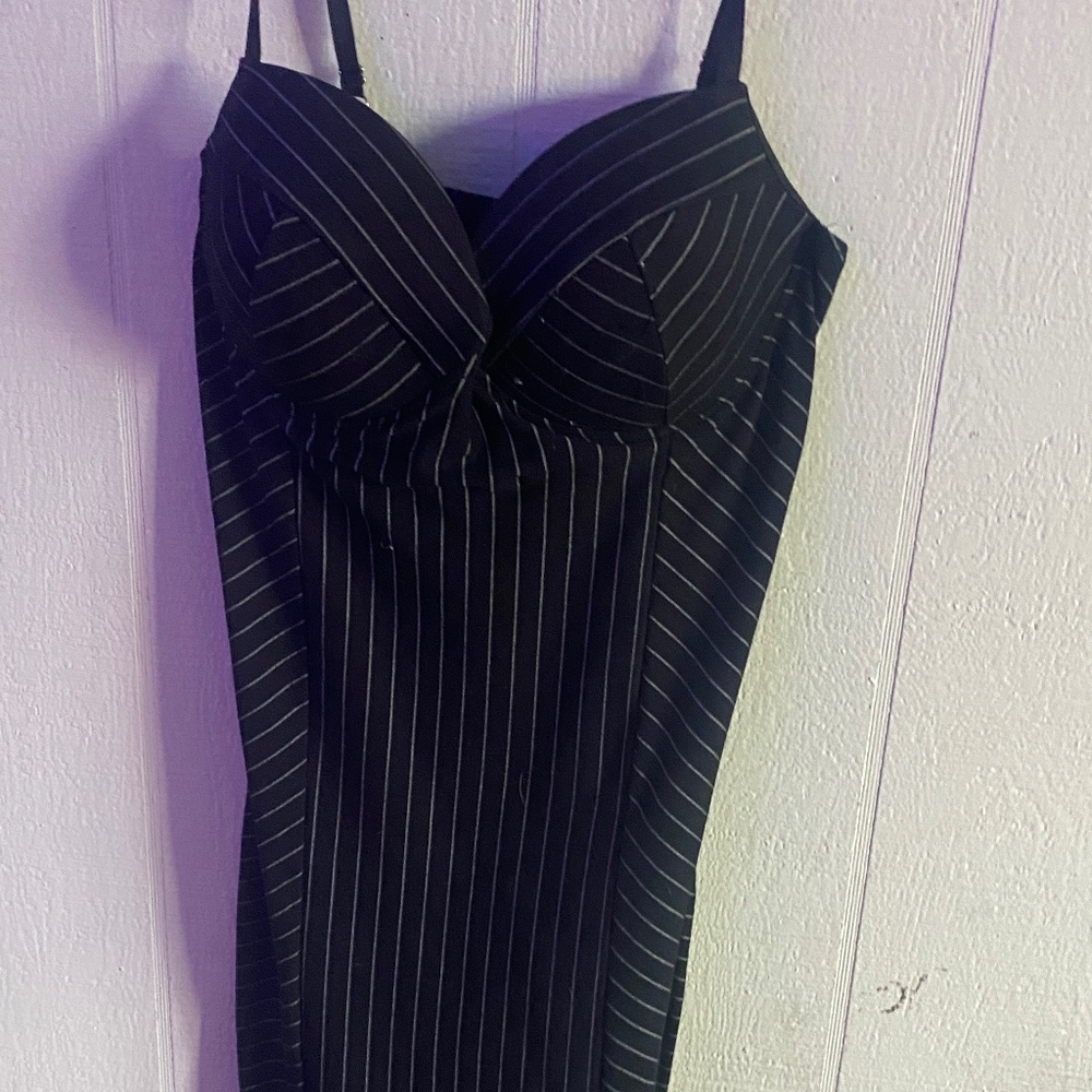 Sexy Business Mini Black pinstripe dress